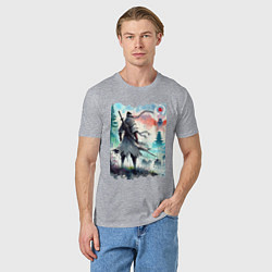 Футболка хлопковая мужская Warrior samurai - ai art watercolor, цвет: меланж — фото 2