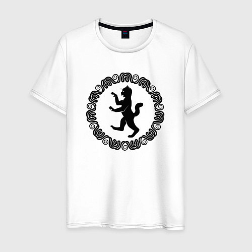 Мужская футболка Окружённый змеями силуэт геральдического кота / Белый – фото 1