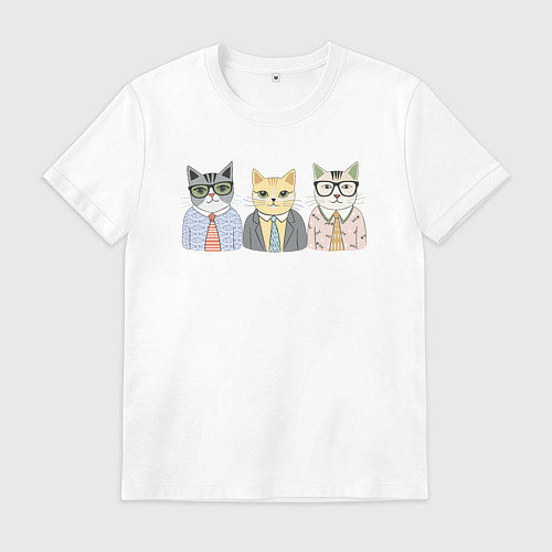 Мужская футболка Деловые котики офисные / Белый – фото 1
