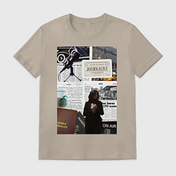 Футболка хлопковая мужская Журналист эстетика, цвет: миндальный