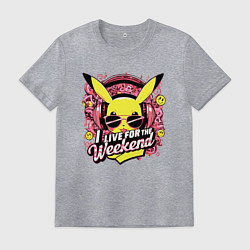 Мужская футболка Пикачу в очках и наушниках на выходных