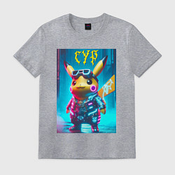 Футболка хлопковая мужская Cyber Pikachu - ai art fantasy, цвет: меланж
