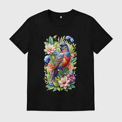 Мужская футболка Расписной овсянковый кардинал среди цветов