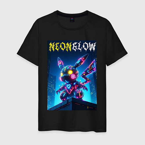 Мужская футболка Neon glow - cyber Pikachu / Черный – фото 1