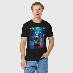 Футболка хлопковая мужская Cyberpunk - cool Pikachu neon glow, цвет: черный — фото 2