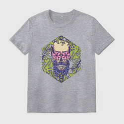 Мужская футболка Бородатый череп хипстер в цветах