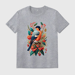 Мужская футболка Снегирь на ветке с рябиной