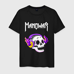 Футболка хлопковая мужская Manowar - неоновый череп, цвет: черный