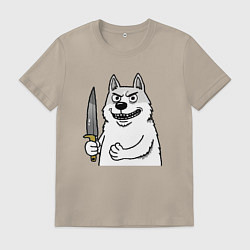 Мужская футболка Белый пес с ножом
