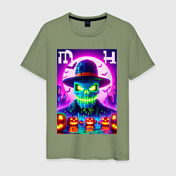 Футболка хлопковая мужская Minecraft and halloween collaboration - neon glow, цвет: авокадо
