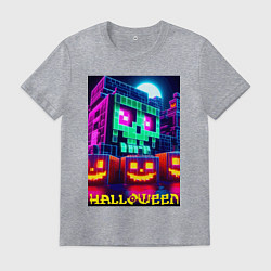 Футболка хлопковая мужская Halloween and Minecraft - collaboration, цвет: меланж