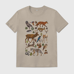 Мужская футболка Лесные животные и птицы