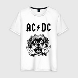 Футболка хлопковая мужская AC DC - rock dog, цвет: белый