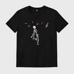 Футболка хлопковая мужская Танцующий скелетик, цвет: черный