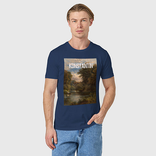 Мужская футболка Konstantin озеро в лесу / Тёмно-синий – фото 3