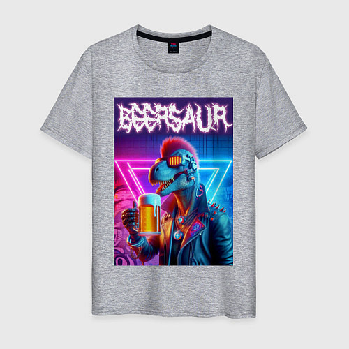 Мужская футболка Cyber beersaur - neon glow / Меланж – фото 1
