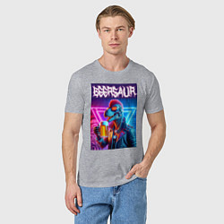 Футболка хлопковая мужская Cyber beersaur - neon glow, цвет: меланж — фото 2