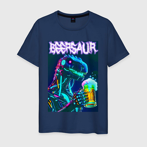 Мужская футболка Neon cyber beersaur - neon glow fantasy / Тёмно-синий – фото 1