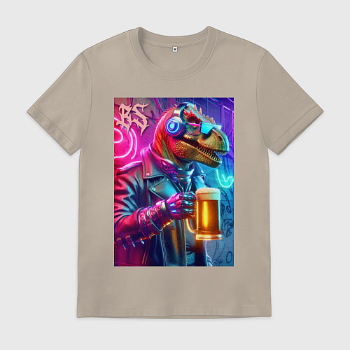 Мужская футболка Dude beersaur - neon glow / Миндальный – фото 1