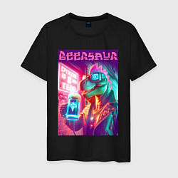 Футболка хлопковая мужская Cool dude Dino with a mug of beer - ai art, цвет: черный