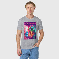 Футболка хлопковая мужская Cool dude Dino with a mug of beer - ai art, цвет: меланж — фото 2