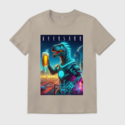 Мужская футболка Дино с кружкой пива в Мегаполисе - нейроарт