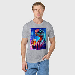 Футболка хлопковая мужская Пивозавр в виртуальных очках - нейроарт, цвет: меланж — фото 2