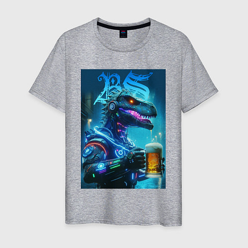 Мужская футболка Cyber beersaur with a mug of beer / Меланж – фото 1