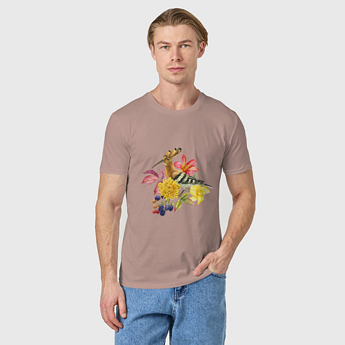 Мужская футболка Осенний букет и птица удод / Пыльно-розовый – фото 3
