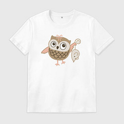 Футболка хлопковая мужская Сова и мышка, цвет: белый