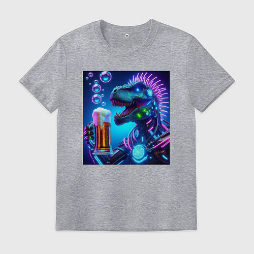 Мужская футболка Неоновый крутой пивозавр - нейроарт / Меланж – фото 1