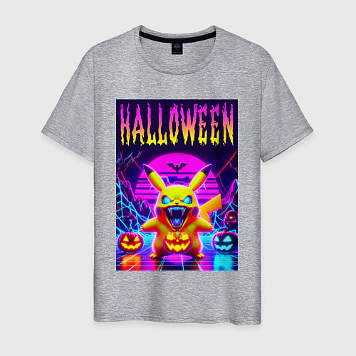 Мужская футболка Pikachu - halloween vaporwave / Меланж – фото 1