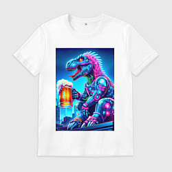 Мужская футболка Cyber tyrannosaur with a mug of beer - ai art fant