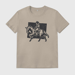 Футболка хлопковая мужская Ковбойша на лошади, цвет: миндальный