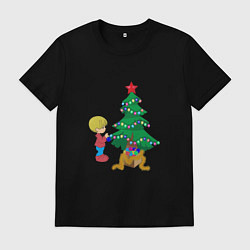 Мужская футболка Ребенок украшает елку