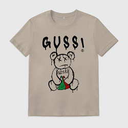Футболка хлопковая мужская Гусси - мишка с гусями, цвет: миндальный