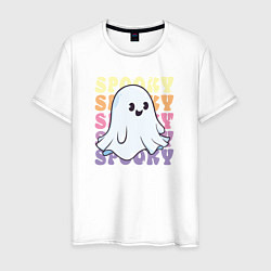 Футболка хлопковая мужская Cute little spooky ghost, цвет: белый