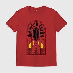 Футболка хлопковая мужская Обнажённая девушка на фоне солнца и моря, цвет: красный