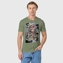 Футболка хлопковая мужская Ван-Пис Луффи коллаж, цвет: авокадо — фото 2