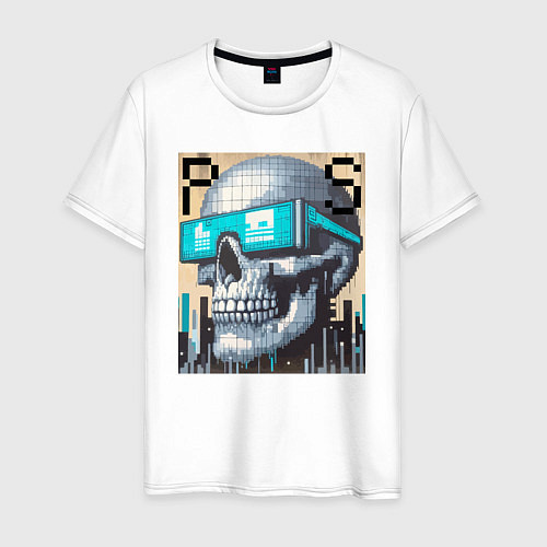 Мужская футболка Pixel skull - ai art fantasy / Белый – фото 1