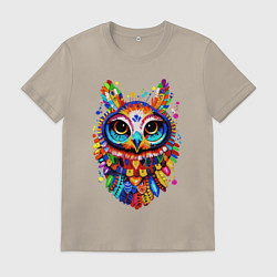 Мужская футболка Сюрреалистичная сова радужные перья
