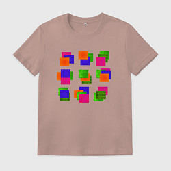 Футболка хлопковая мужская Квадраты цветные, цвет: пыльно-розовый