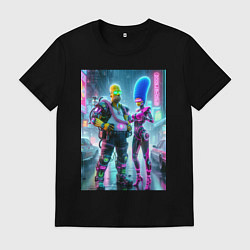 Мужская футболка Marge and Homer in the pouring rain - cyberpunk