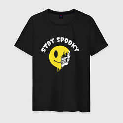 Футболка хлопковая мужская Stay spooky смайл эмодзи, цвет: черный