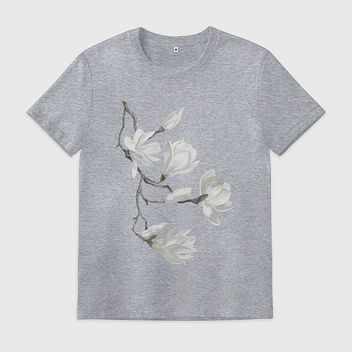 Мужская футболка Цветы акварелью ветки магнолии / Меланж – фото 1