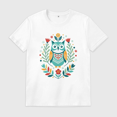 Мужская футболка Сова в скандинавском стиле / Белый – фото 1