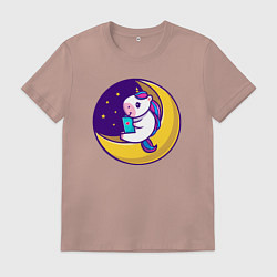 Мужская футболка Единорог читает на луне