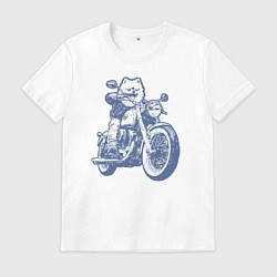 Мужская футболка Шпиц байкер на мотоцикле на чоппере померанец