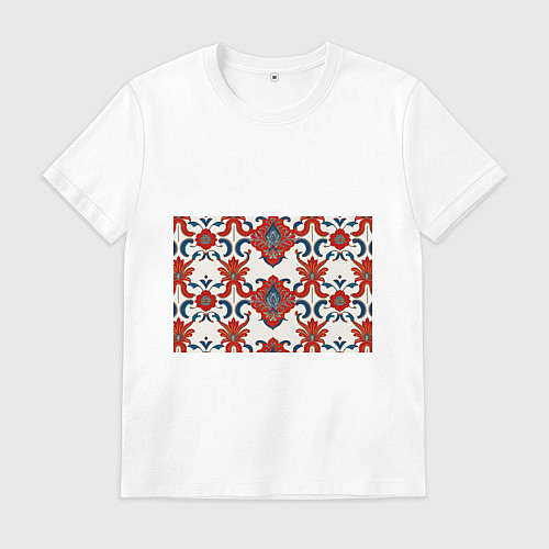 Мужская футболка Узор красно-синий на белом фоне / Белый – фото 1