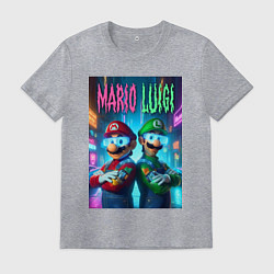 Мужская футболка Марио и Луиджи в неоновом городе - нейроарт